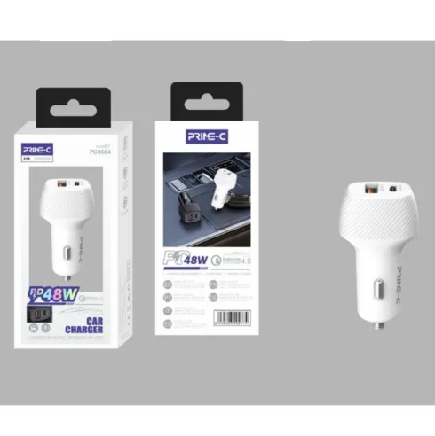 Cargador de Coche Doble USB PD 30W y QC 18W Blanco