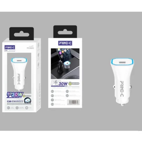 Cargador de Coche PD Con 1 Puerto USB-C 30W Blanco
