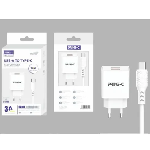 Cargador Rápido Doble USB Con Cable USB-A a USB-C 1M 3A Blanco