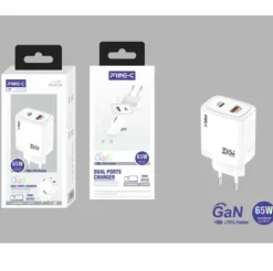 Cargador Rápido GaN USB-A y USB-C 65W Blanco