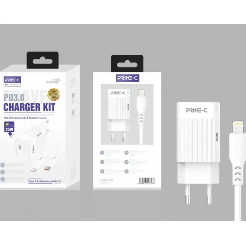 Cargador Rápido PD 3.0 Con Cable USB-C a Lightning 1M 25W Blanco