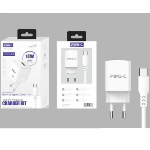 Cargador Rápido QC 3.0 Con Cable USB-A a USB-C 1M 18W Blanco