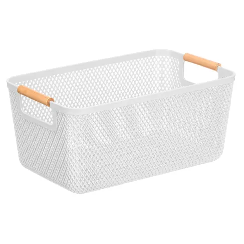 Cesta Plástico Asa Bambú 36X22CM
