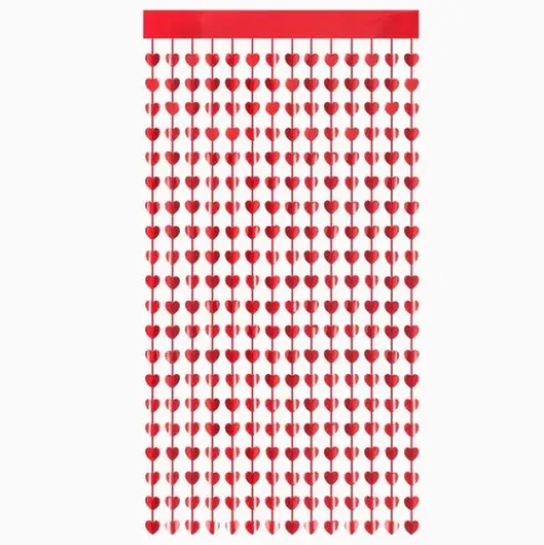 Cortina Corazones Metalizada Rojo