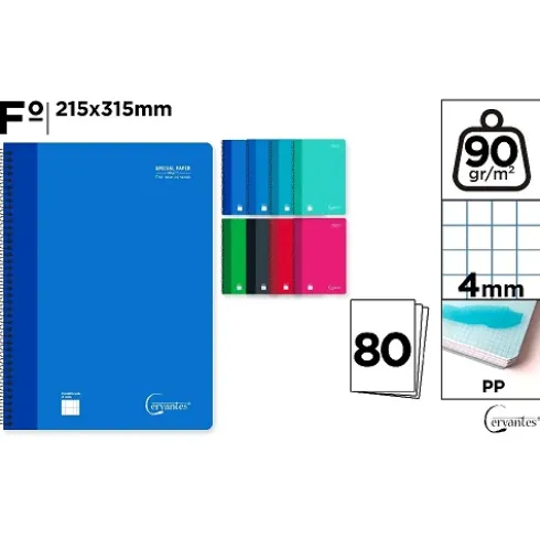 Cuaderno Espiral Fº 80H 90g/m² Cuadricula 4X4