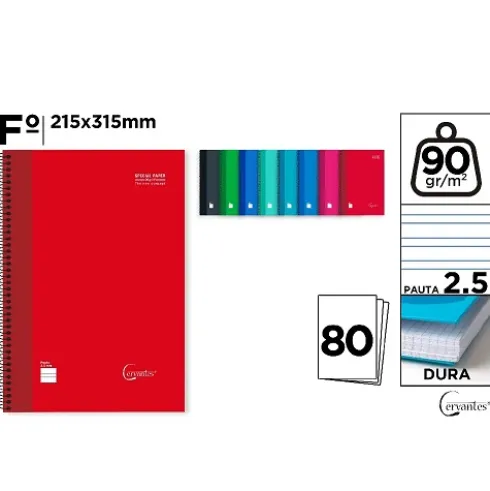 Cuaderno Espiral Fº 80H 90g/m² Pauta