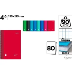 Cuaderno Espiral 4º 80H 90g/m² Cuadricula 4X4