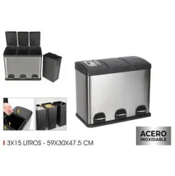 Cubo Reciclaje SS C/Pedal 3X15L