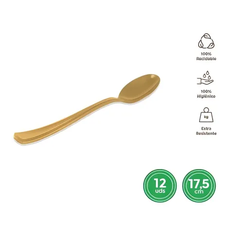 Cuchara Alta Calidad Reutilizable Oro 17,5CM