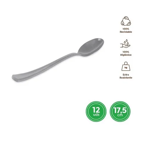 Cuchara Alta Calidad Reutilizable Plata 17,5CM