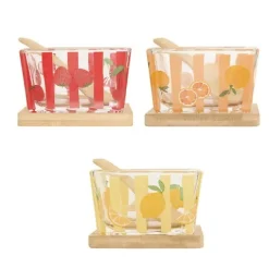 Cuenco Fruity Vidrio Con Cuchara y Bandeja Bambú