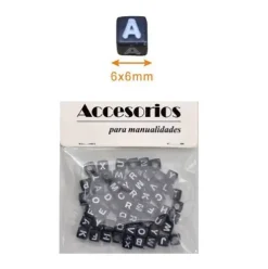 Cuentas De Letras Negro 6X6MM