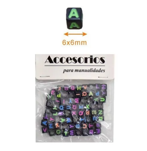 Cuentas De Letras Negro 6X6MM