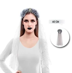 Diadema Flor Con Velo Gris