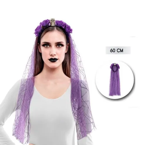 Diadema Flor Con Velo Morado