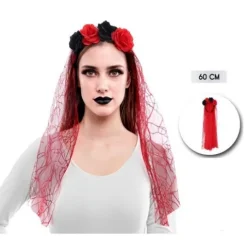 Diadema Flor Con Velo Rojo