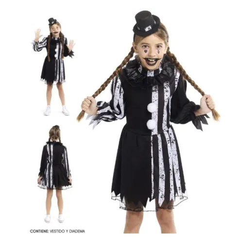 Disfraz Payasa Blanco y Negro Infantil