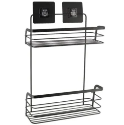 Estante Baño 2 Estantes Acero con Tarjetas Adhesivas – Negro
