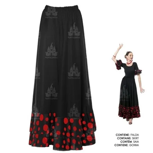 Falda Doble Volante Lunar Negro/Rojo