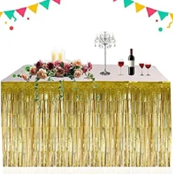 Falda Mesa Flecos Metalizada Oro