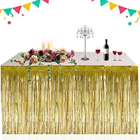 Falda Mesa Flecos Metalizada Oro
