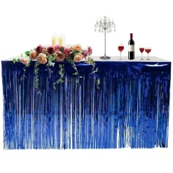 Falda Mesa Flecos Metalizada Azul