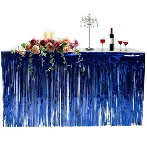 Falda Mesa Flecos Metalizada Azul