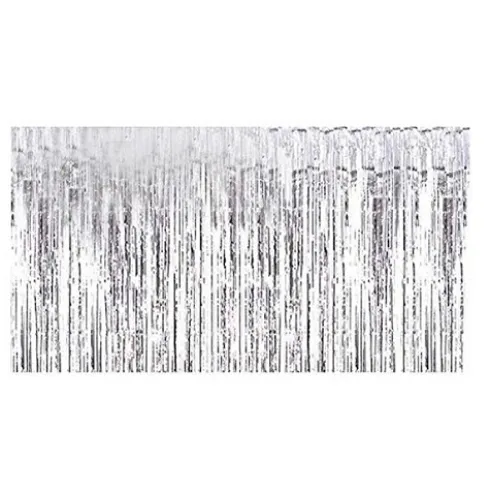 Falda Mesa Flecos Metalizada Plata