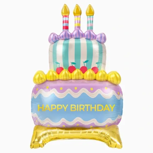 Globo Foil Tarta Happy Birthday Con Pie