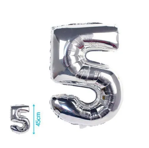 Globo Mylar Números Plata 45cm