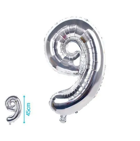 Globo Mylar Números Plata 45cm