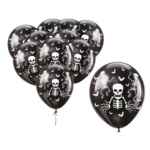 Globos Látex Halloween Esqueleto Negro 30cm 10pcs