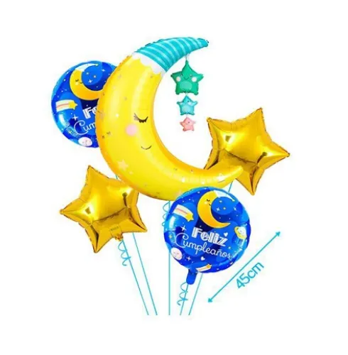 Globos Mylar Luna Azul 5pcs