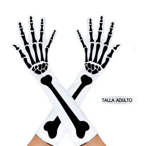 Guantes Largos Esqueleto Blanco