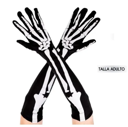 Guantes Largos Esqueleto Negro