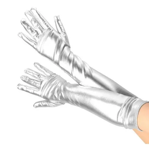Guantes Largos Metalizados Plata
