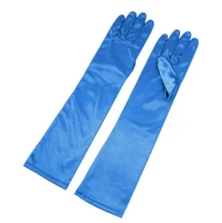 Guantes Satén Largo Azul