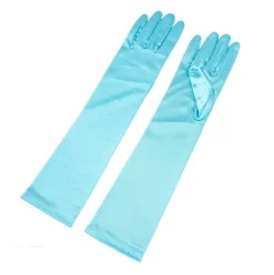 Guantes Satén Largo Azul Claro