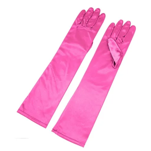 Guantes Satén Largo Fucsia