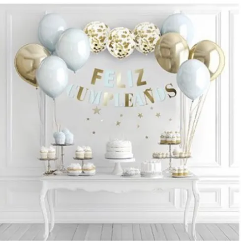 Guirnalda Feliz Cumpleaños Con Globos Azul/Oro 30PCS