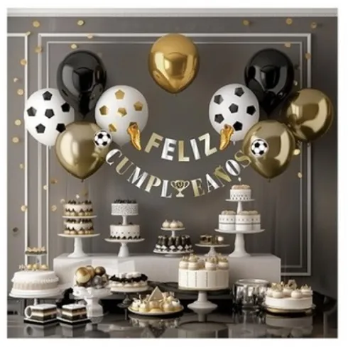 Guirnalda Feliz Cumpleaños Con Globos Futbol Oro 27PCS