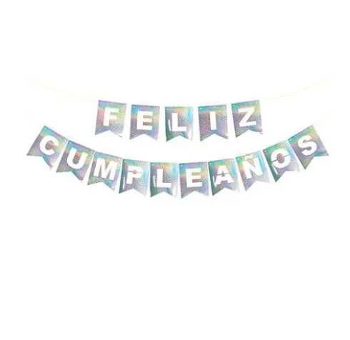 Guirnalda Feliz Cumpleaños Plata Iridiscente