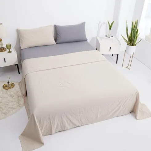 Juego de Sábanas Lisas Beige/Gris Oscuro
