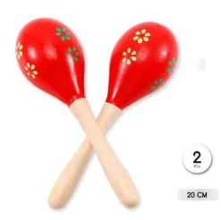 Maracas De Madera Flores 20cm