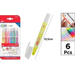 Marcador de Cera Blanda Fluorescente 6u