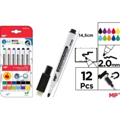 Marcador de Pizarra Borrador Colores 12u