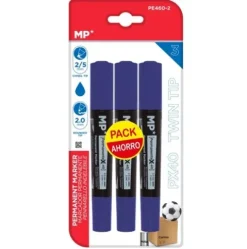 Marcador Permanente Doble Punta Azul 3pcs