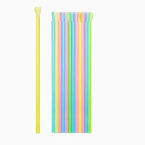 Pajita Plástico PP Reutilizable Cuchara Negro 20cm 25uds
