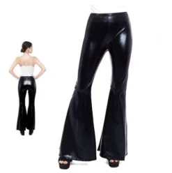 Pantalones Campana Metalizado Negro Adulto