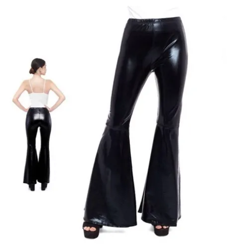 Pantalones Campana Metalizado Negro Adulto